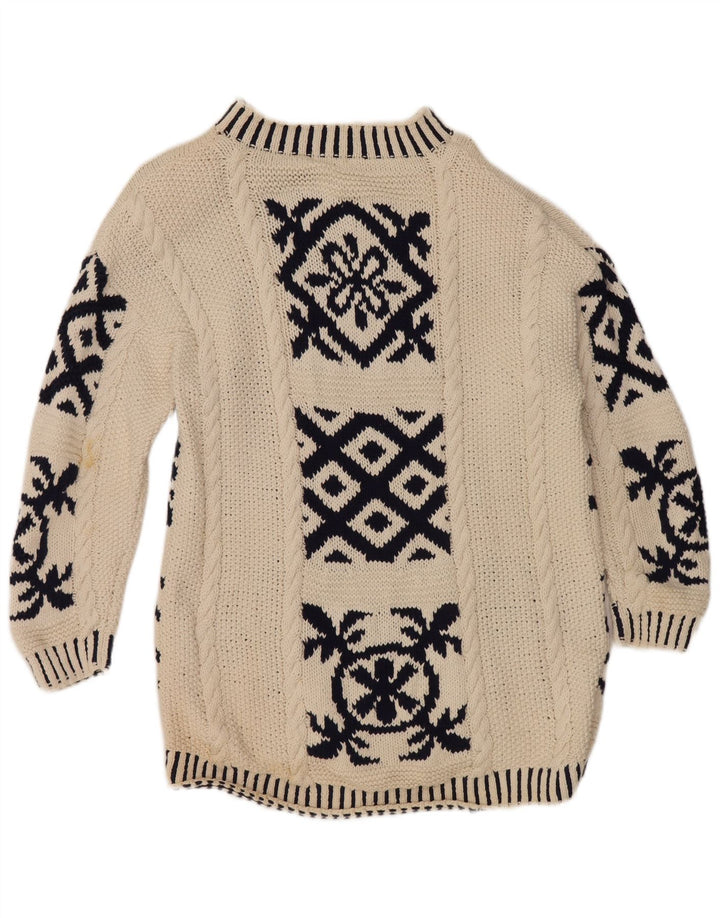 Vintage Damen Rollkragenpullover Pullover EU 38 Medium Off White Geometrisch