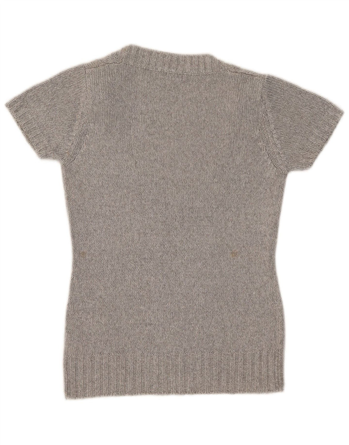 Massimo Dutti Damen-Pullover mit kurzen Ärmeln und V-Ausschnitt, Gr. 10, Größe S, Grau