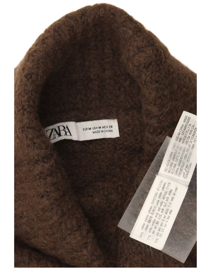 Zara Damen Crop Rollkragenpullover Pullover UK 14 Mittelbraunes Polyester