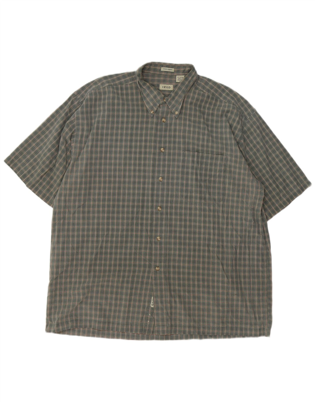 IZOD Herren Kurzarmhemd XL Khaki Karo Baumwolle