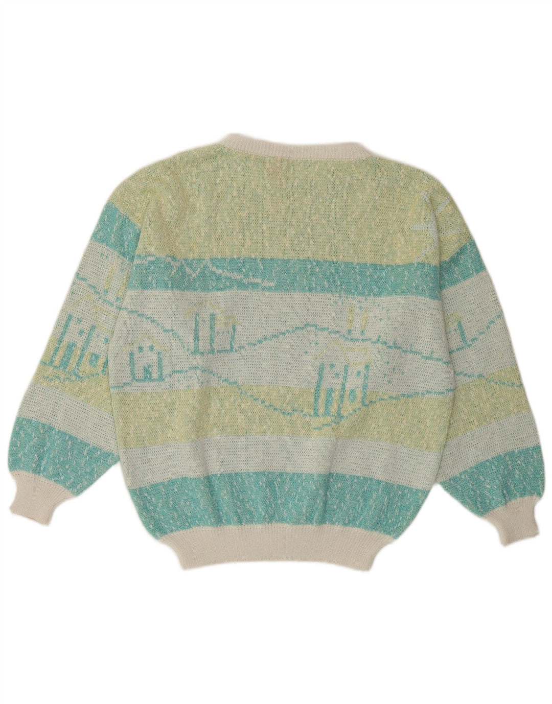 VINTAGE Damen-Pullover mit U-Boot-Ausschnitt, UK 16, groß, mehrfarbig gestreift