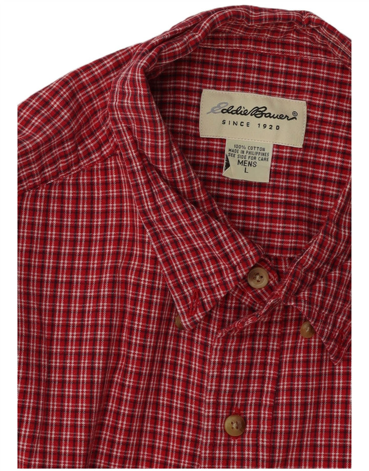 EDDIE BAUER Herren-Kurzarmhemd, große rote Gingham-Baumwolle