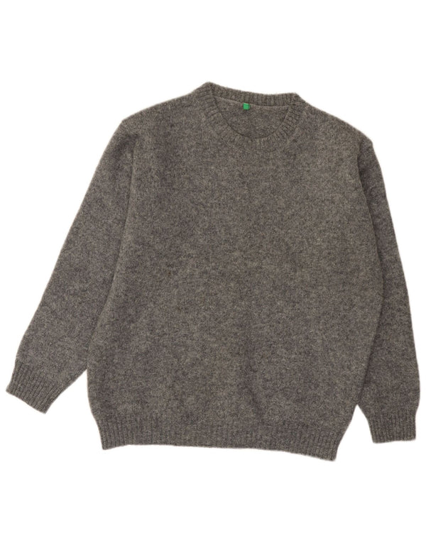 Benetton Jungen-Pullover mit Rundhalsausschnitt, 15–16 Jahre, große graue Wolle