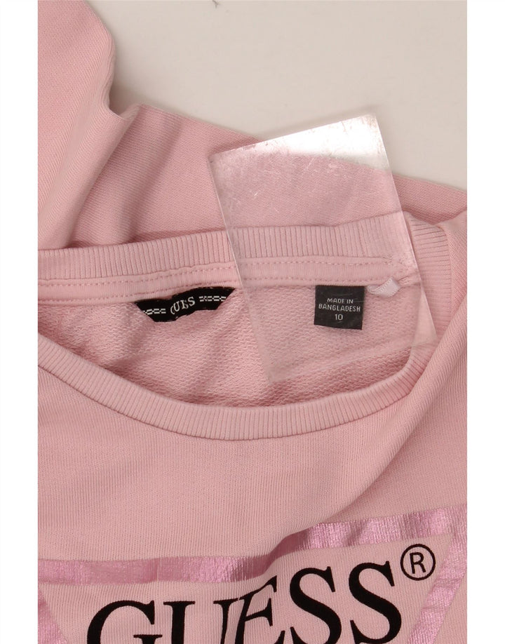 GUESS Girls Graphic Sweatshirt Jumper 9-10 Years Pink