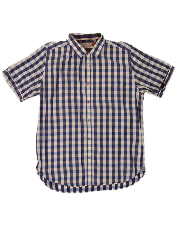 Ted Baker Herren-Kurzarmhemd, Größe 5, XL, marineblau, kariert, Baumwolle
