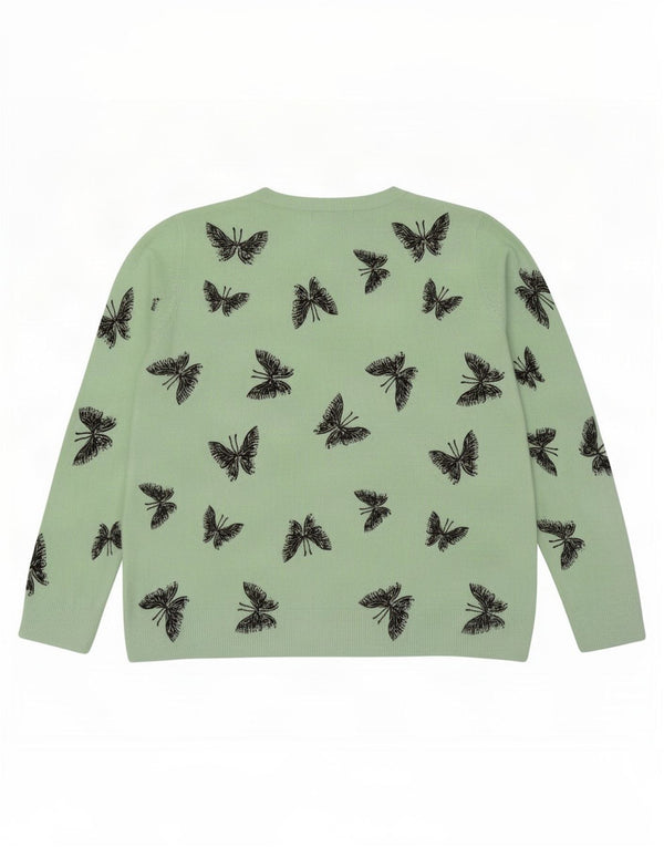 Marks & Spencer Damen-Pullover mit Rundhalsausschnitt, UK 22 3XL, grüner Schmetterling