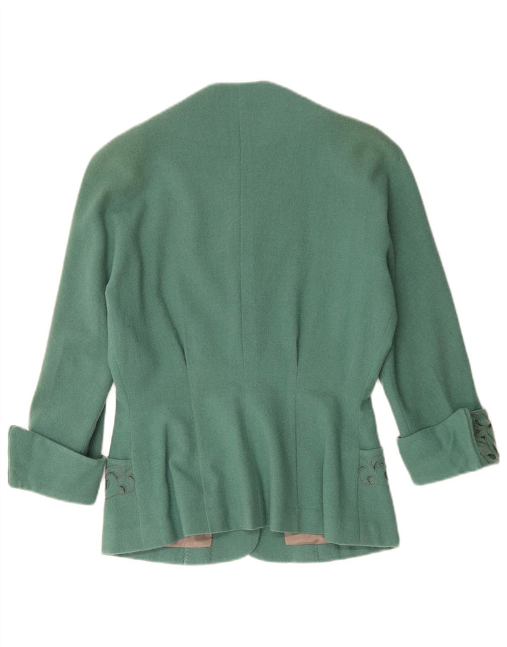 Vintage Damen 3-Knopf-Blazerjacke UK 12 Mittelgrün Paisley