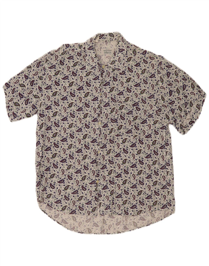 Benetton Herren-Kurzarmhemd, kleine weiße Paisley-Viskose