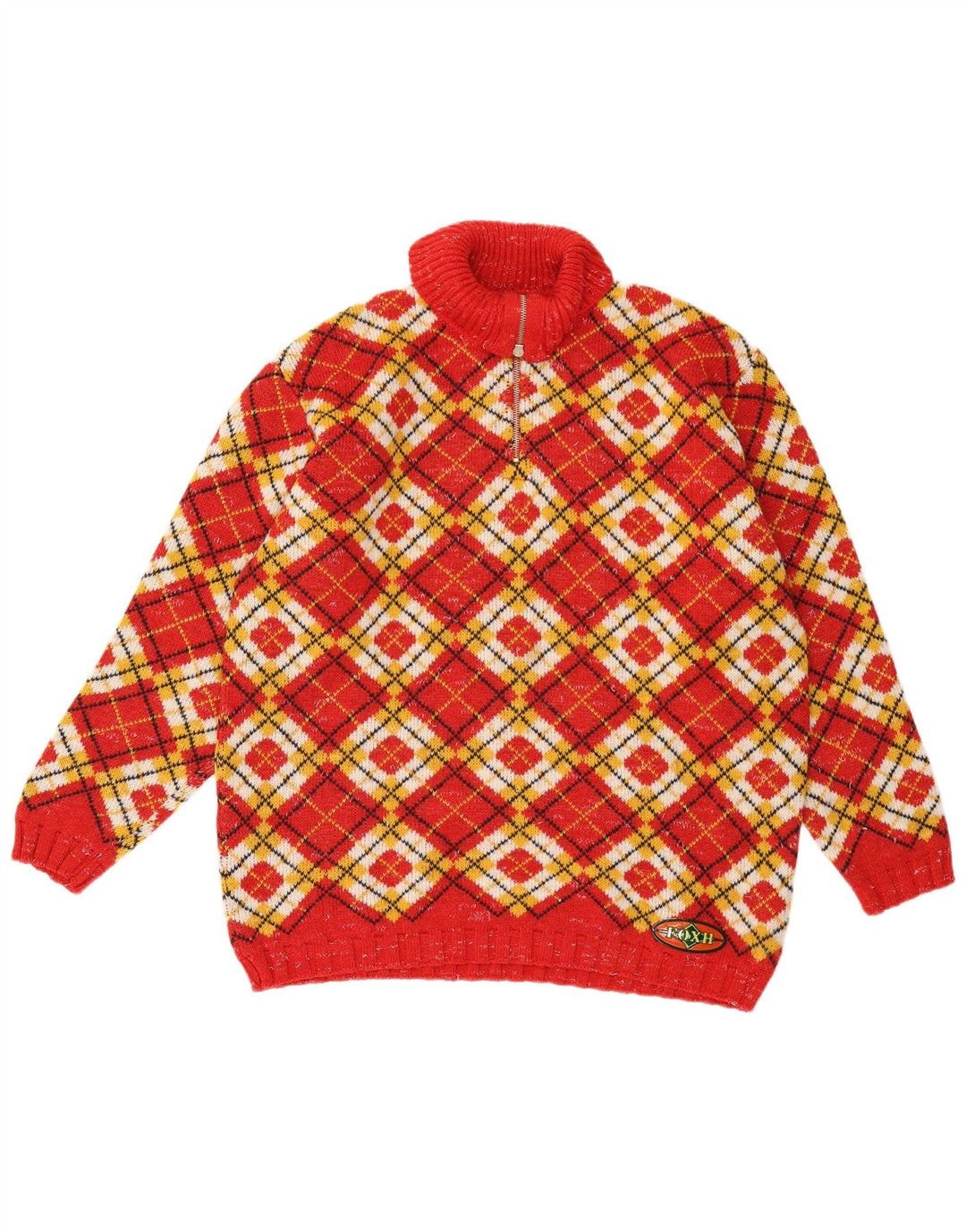 Foxhound Herren-Pullover mit Reißverschluss am Hals, XL, rote Argyle-/Diamantwolle