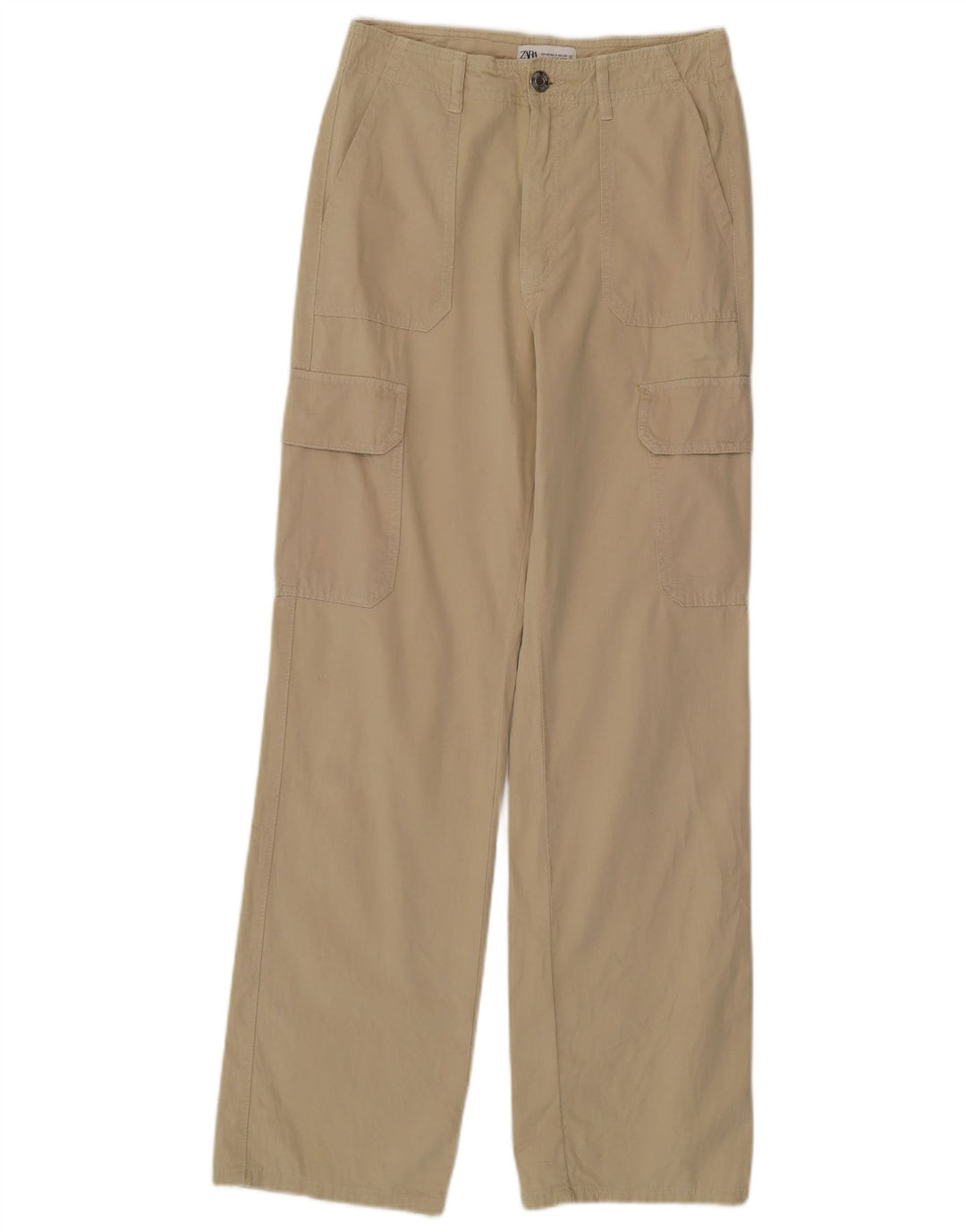 ZARA Damen Cargohose mit hoher Taille, gerade, EU 34, 2XS, W24, L31, Grün