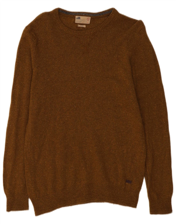 Marks & Spencer Herren-Pullover mit Rundhalsausschnitt, große Khaki-gefleckte Wolle