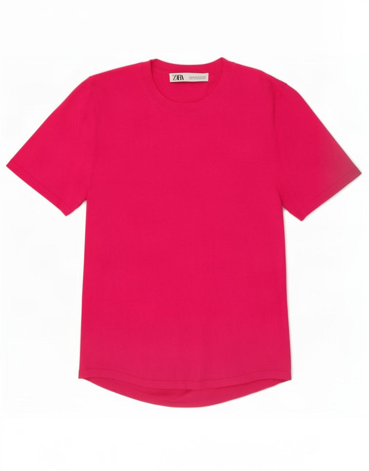 Zara Damen T-Shirt Top UK 12 Mittelrosa Viskose