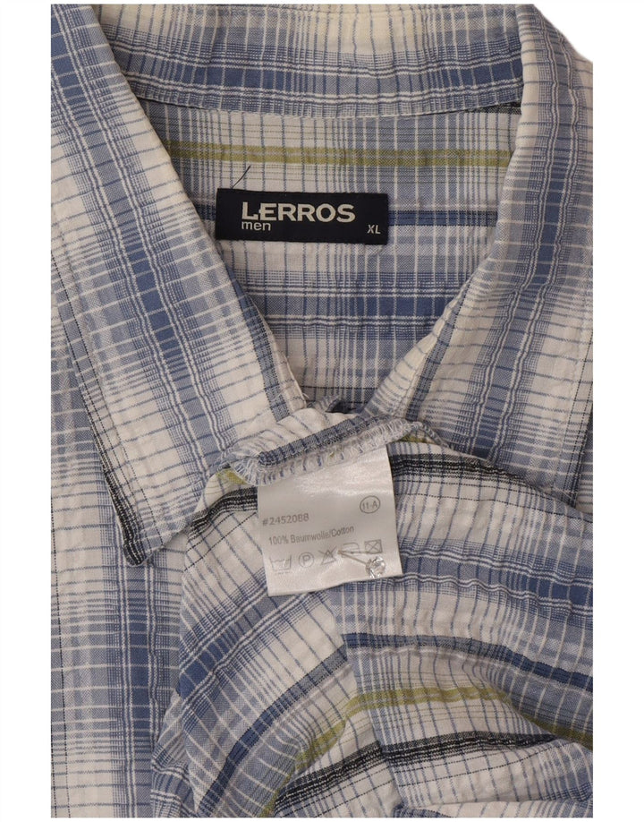 Lerros Herren-Hemd, kurzärmelig, normale Passform, XL, blau kariert, Baumwolle