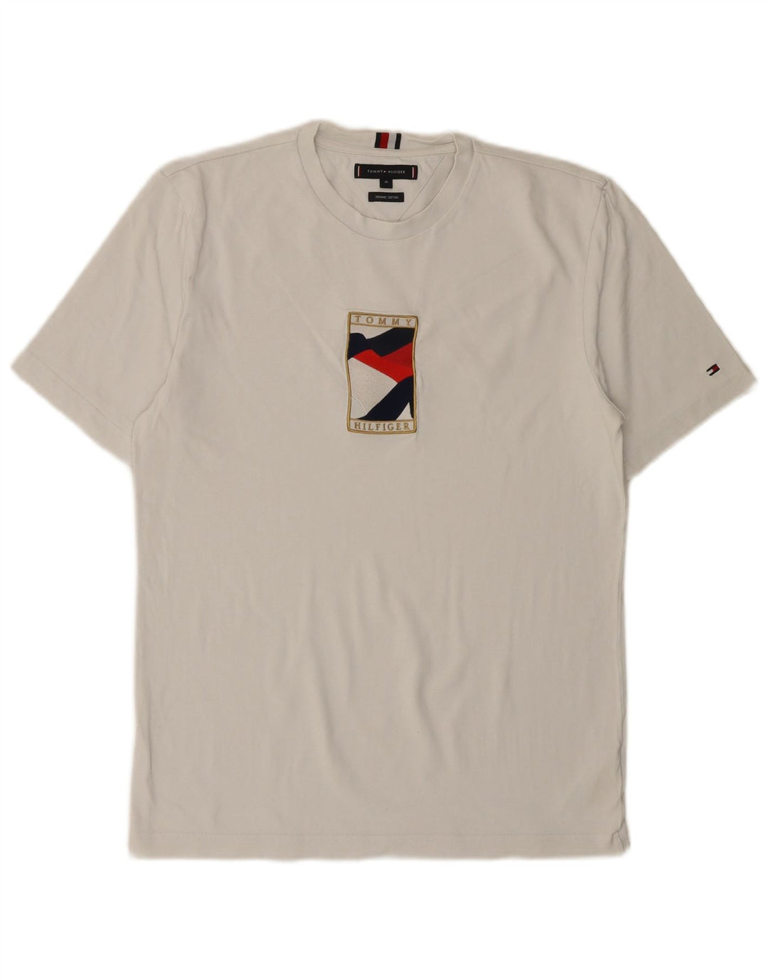 TOMMY HILFIGER Herren Grafik-T-Shirt-Oberteil aus mittelweißer Baumwolle