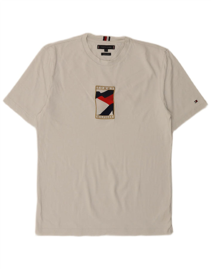 TOMMY HILFIGER Herren Grafik-T-Shirt-Oberteil aus mittelweißer Baumwolle