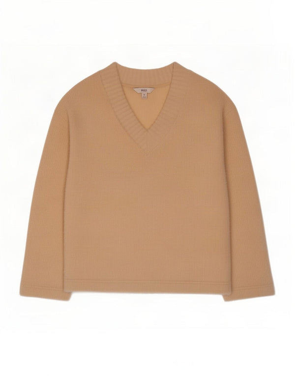 Marks & Spencer Womens Oversized V-Neck Jumper Sweater UK 6 XS Beige