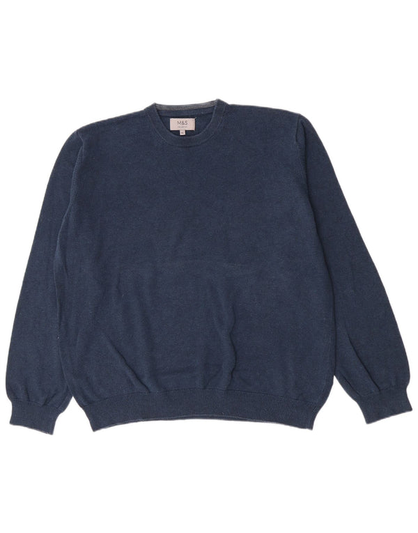 Marks & Spencer Herren-Pullover mit Rundhalsausschnitt, XL, marineblaue Baumwolle