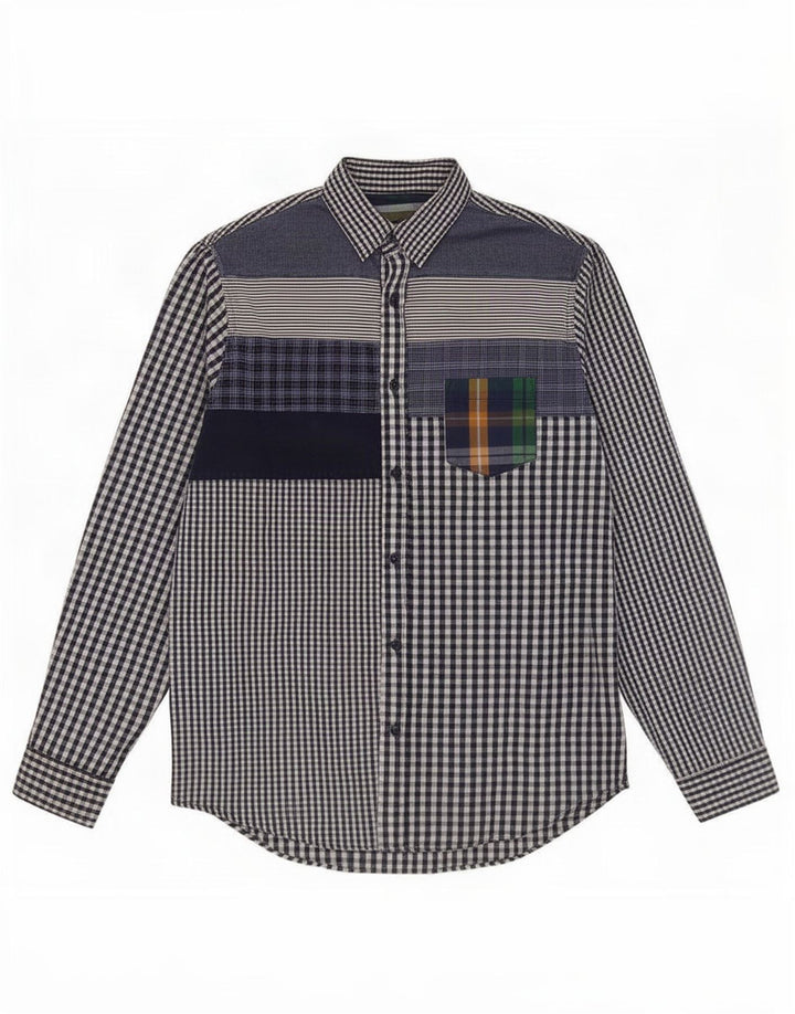 Desigual Herrenhemd, groß, marineblau, Patchwork-Baumwolle