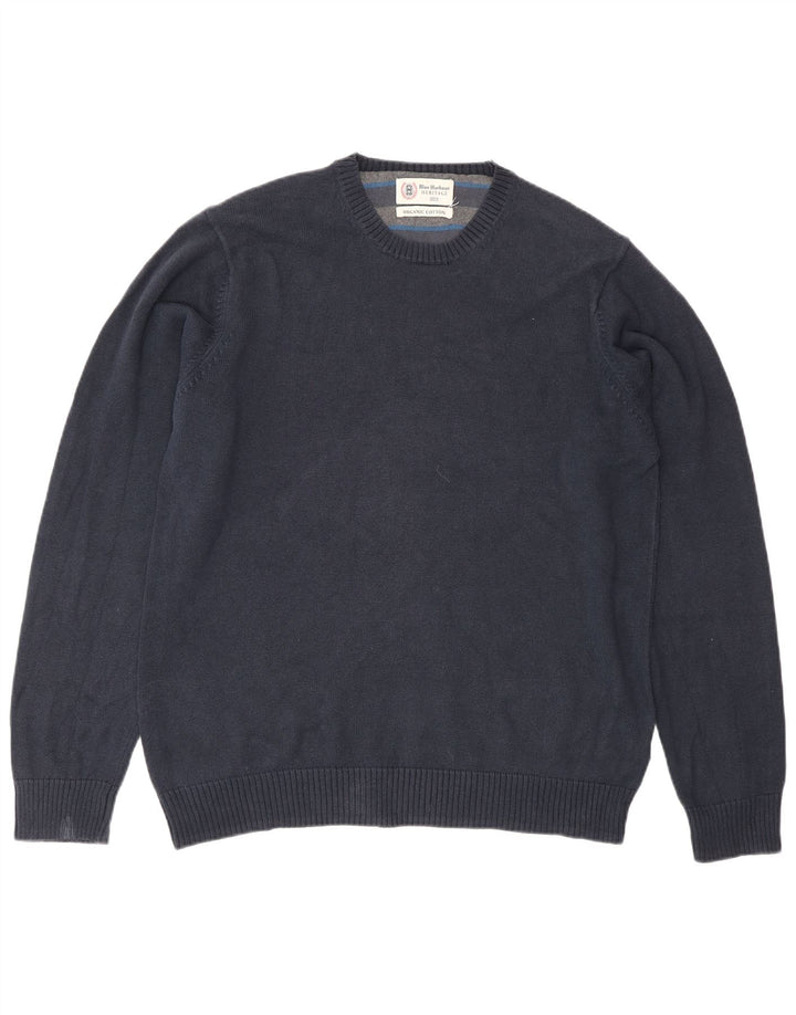 Marks & Spencer Herren-Pullover mit Rundhalsausschnitt, mittelmarineblaue Baumwolle