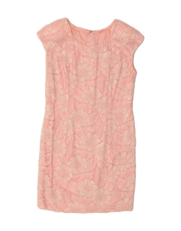 VINTAGE Womens Sheath Dress UK 14 Medium Pink Floral Vintage Vintage and Second-Hand Vintage from Messina Hembry 