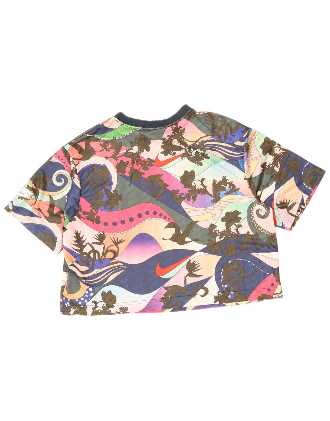 NIKE Damen Crop Graphic T-Shirt Top UK 6 XS Mehrfarbig geblümt
