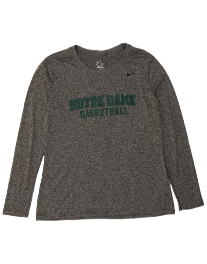 Nike Damen Dri Fit Graphic Top Langarm UK 16 Large Grau meliert