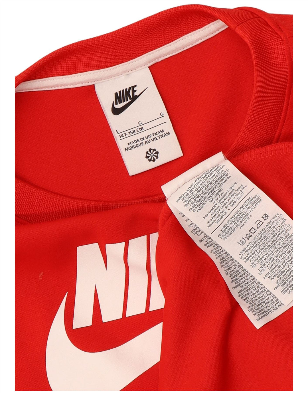 NIKE Langarmshirt mit Grafik für Jungen, 12–13 Jahre, Größe L, Rot, Farbblock