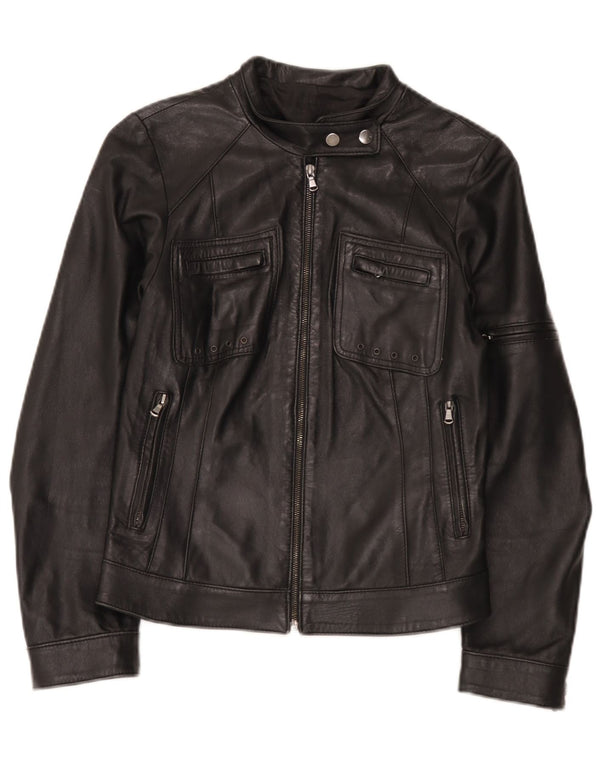 Vintage Damen Leder Bikerjacke IT 42 Medium Schwarz