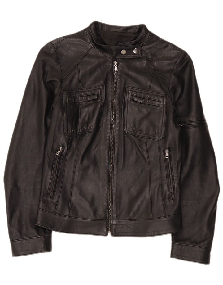 Vintage Damen Leder Bikerjacke IT 42 Medium Schwarz