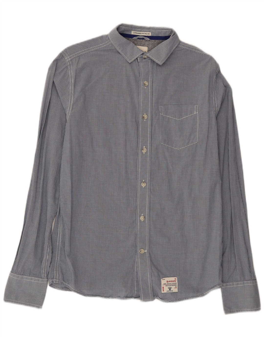 Superdry Herren-Hemd aus mittelblauer Gingham-Baumwolle in Marineblau