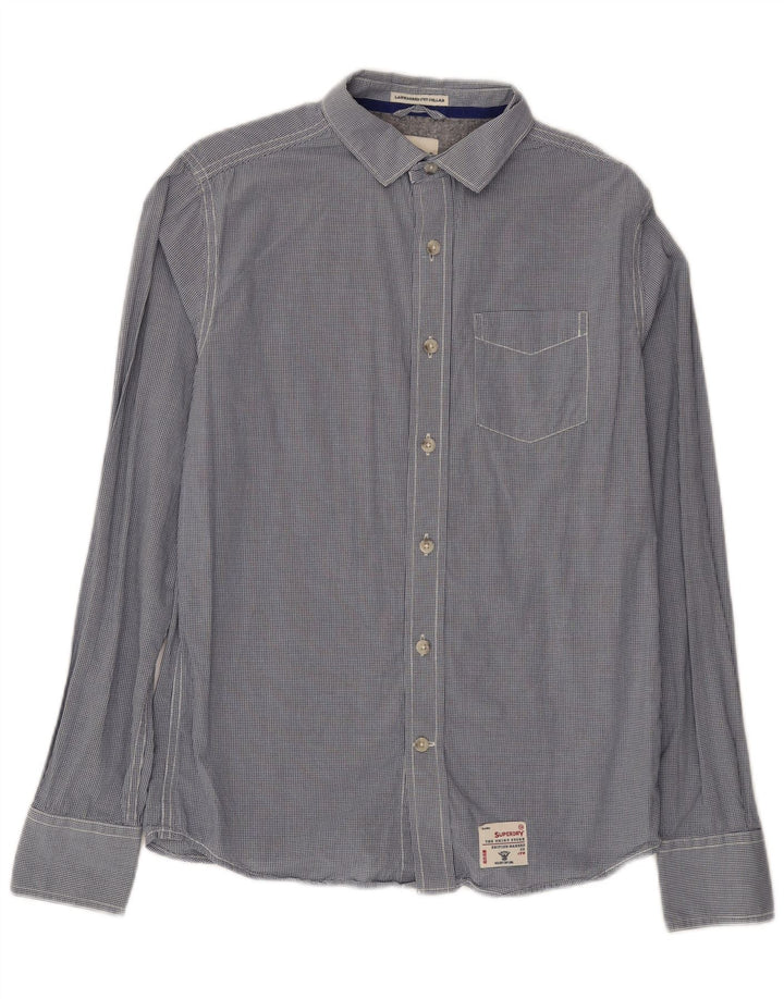 Superdry Herren-Hemd aus mittelblauer Gingham-Baumwolle in Marineblau