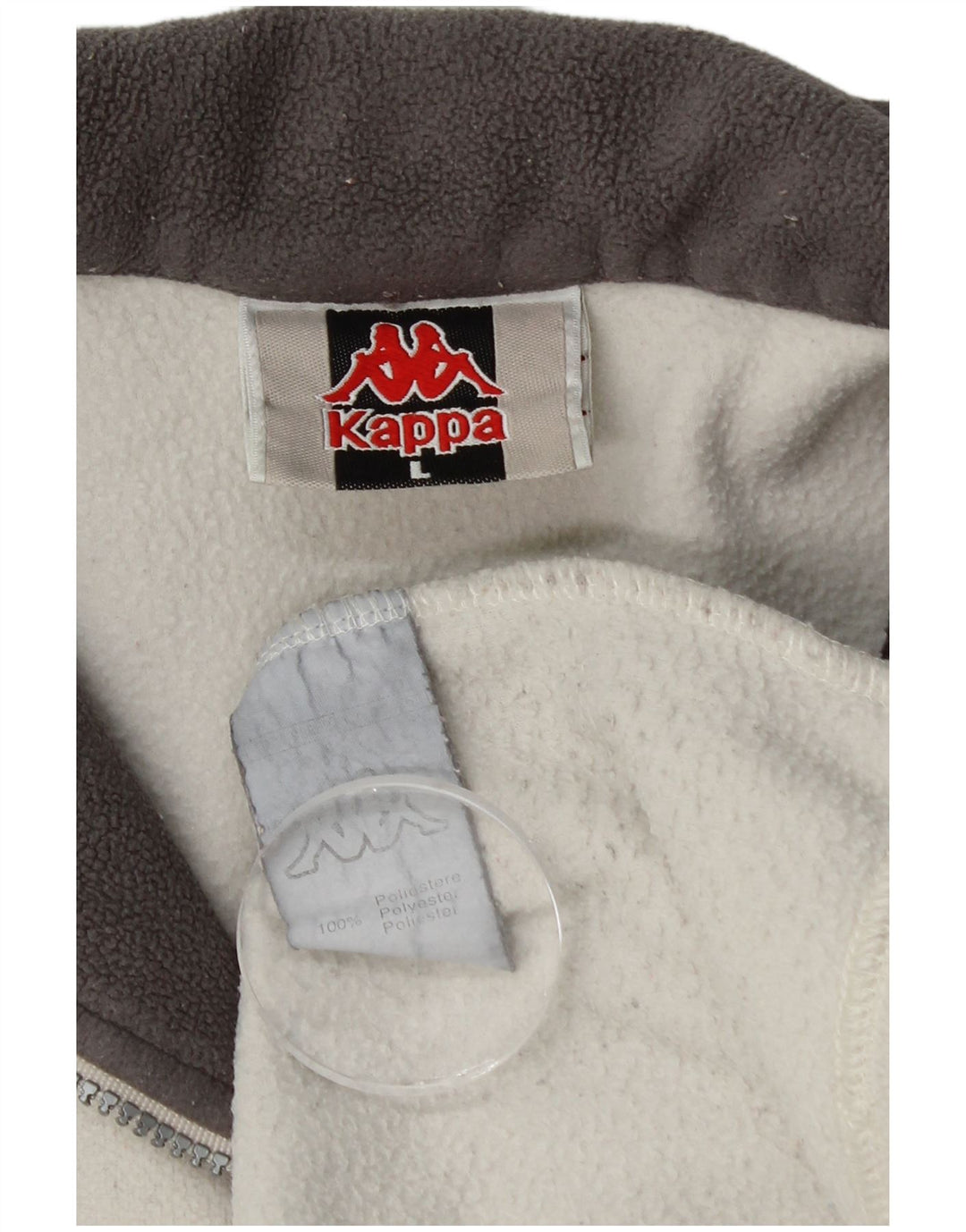 Kappa Herren-Fleecepullover mit Reißverschluss am Hals, groß, cremefarbenes Polyester