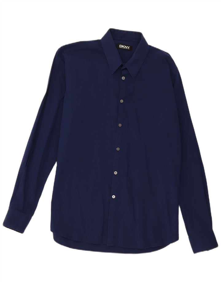 Dkny Herrenhemd, Größe 16, groß, marineblaue Baumwolle