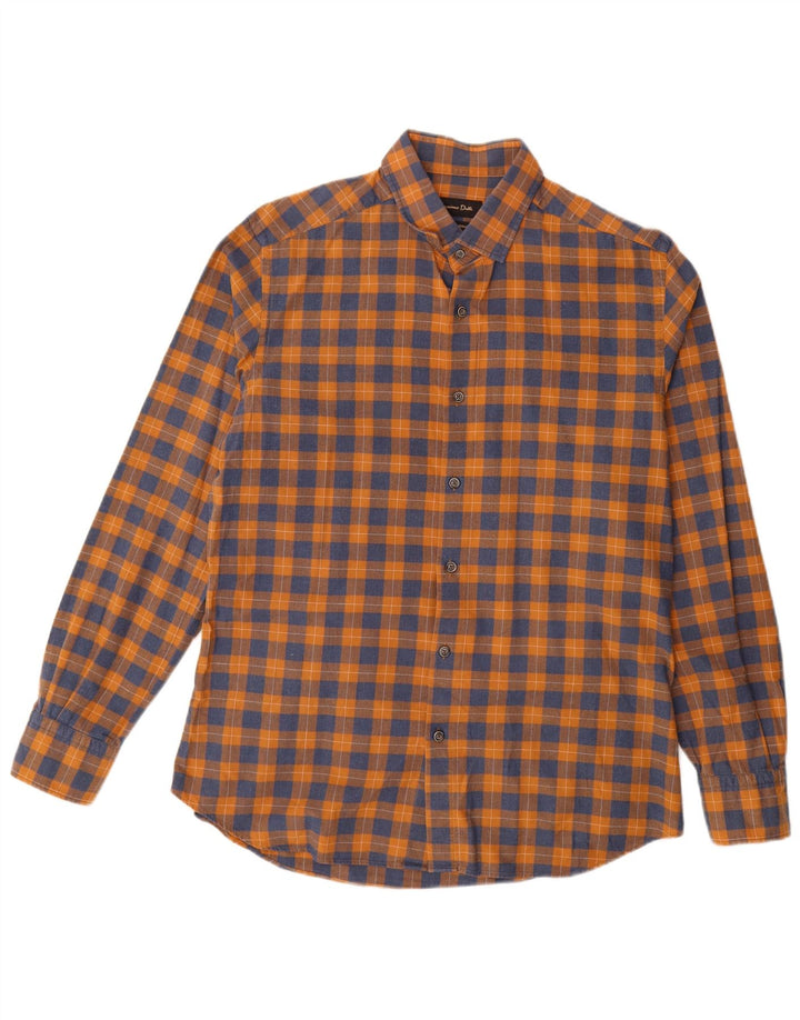 Massimo Dutti Herren-Flanellhemd, groß, orange kariert