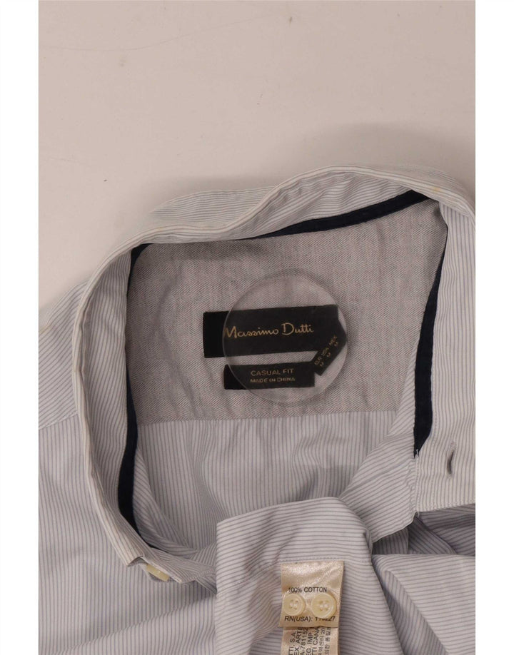 Massimo Dutti Herren-Hemd mit lässiger Passform, mittelblaue Nadelstreifen-Baumwolle