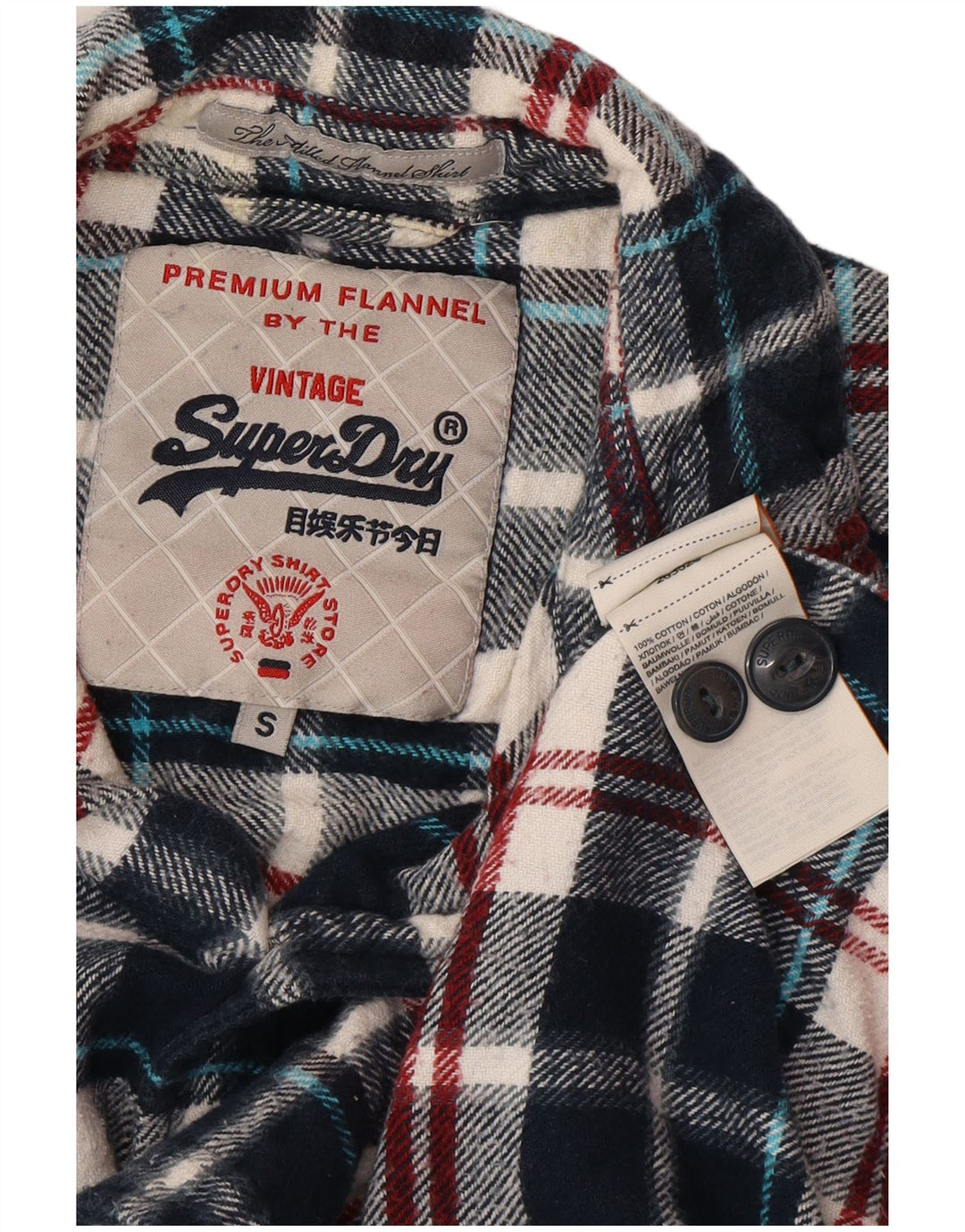 SUPERDRY Herren-Flanellhemd, klein, marineblau, kariert, Baumwolle
