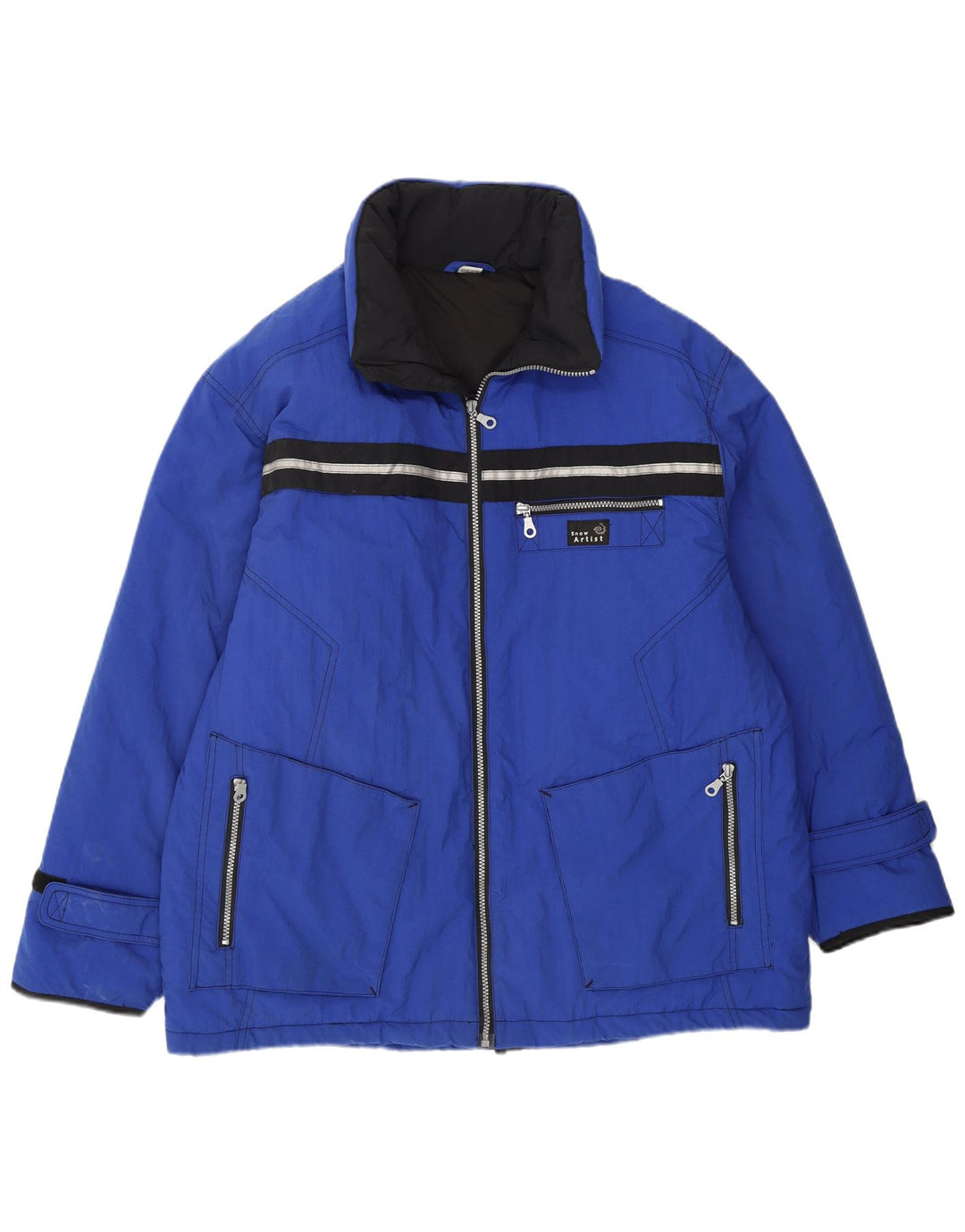 VINTAGE Herren-Skijacke mit Kapuze, UK 40, großes blaues Polyamid
