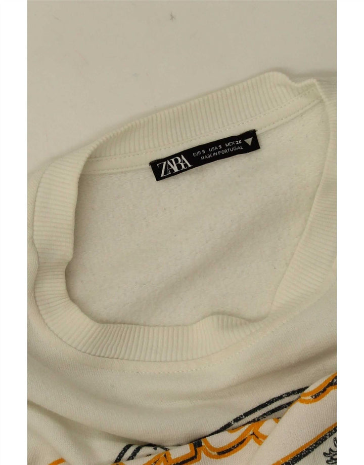 Zara Damen-Sweatshirt mit Grafik-Übergröße, Gr. 10, Größe S, Weiß