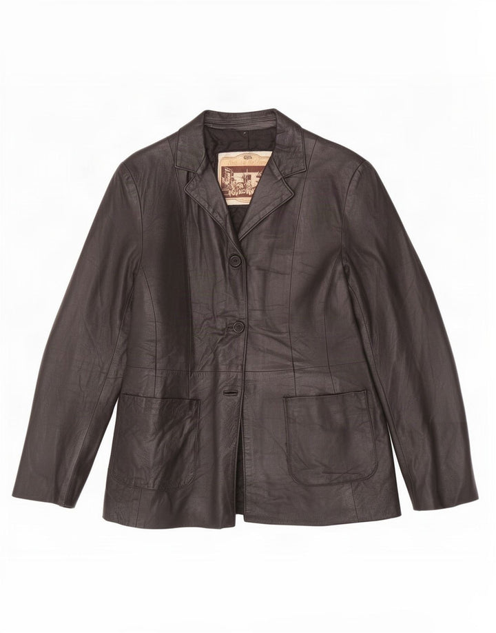 Antica Pelleria Damen 2-Knopf-Lederblazer IT 44 Mittelschwarz