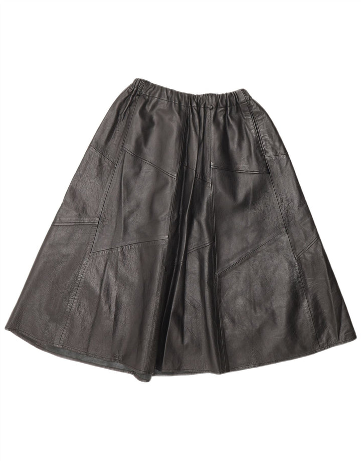 Vintage Damen Leder A-Linie Rock W30 Medium Schwarz