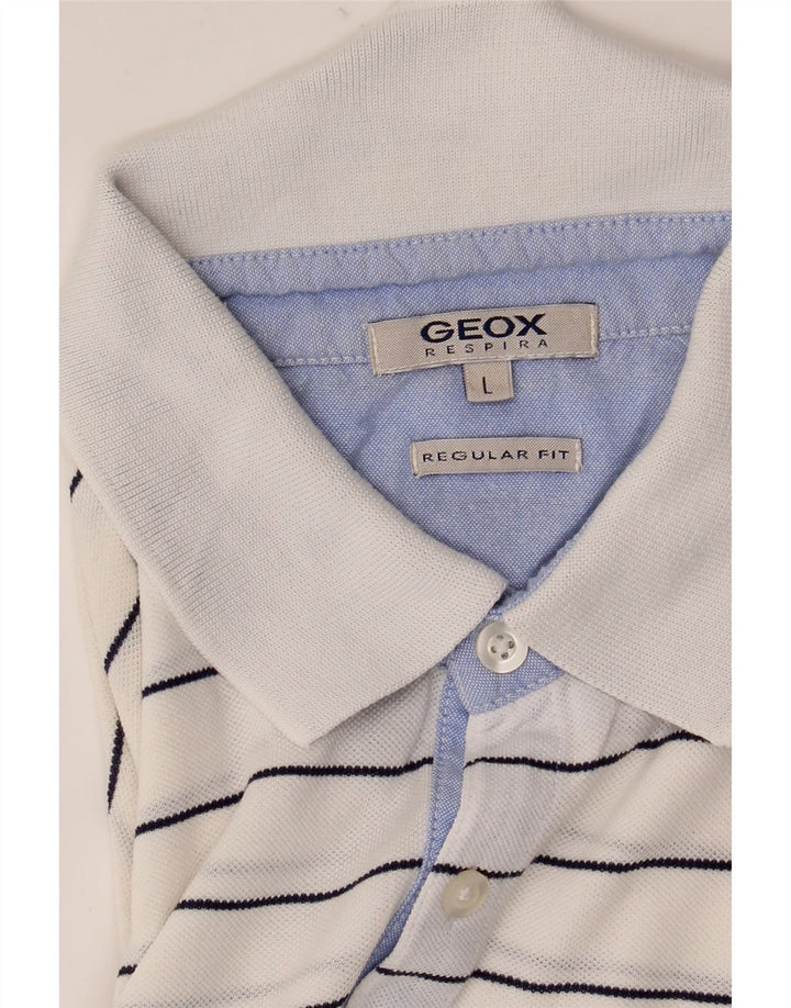 Geox Respira Herren-Poloshirt mit normaler Passform, groß, weiß gestreift