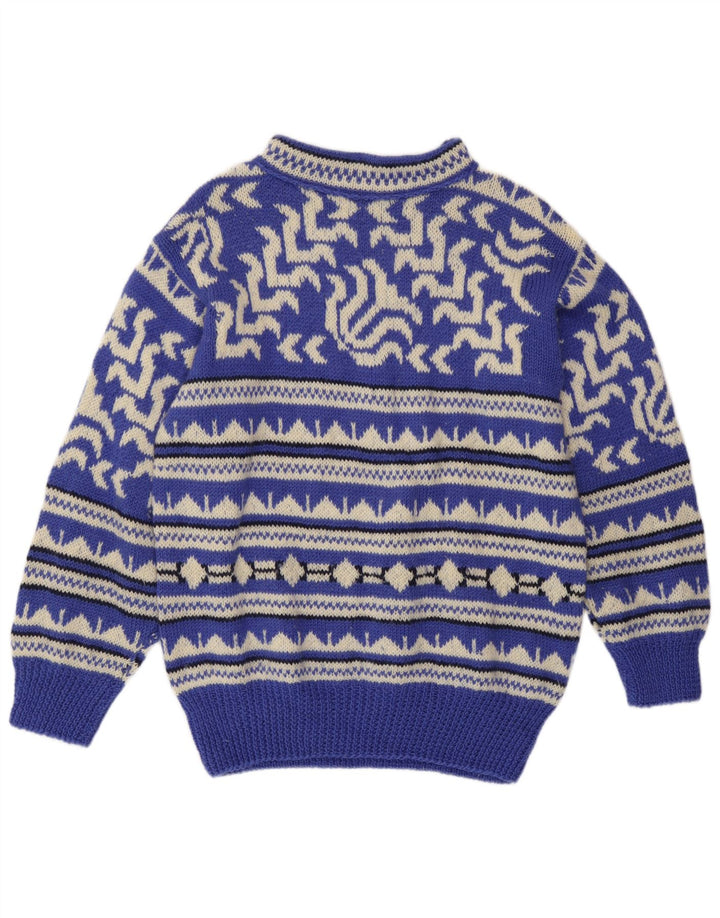 Vintage Herren Rollkragenpullover Pullover mittelblau geometrisch
