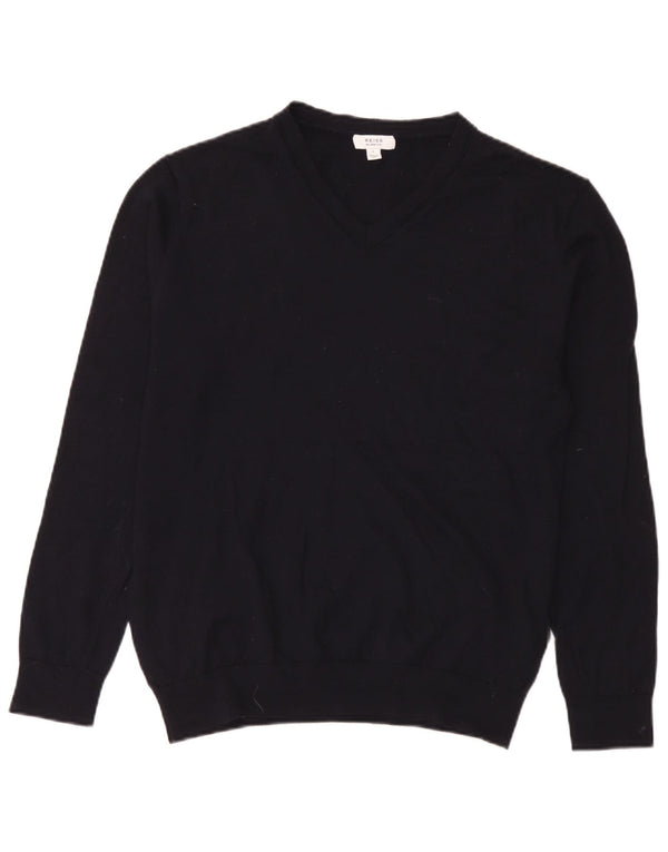 Reiss Herren-Pullover mit V-Ausschnitt, groß, marineblaue Merinowolle
