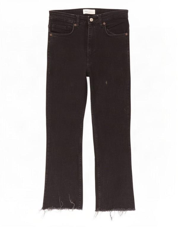 Zara Damen Crop Straight Jeans EU 38 Small W28 L25 Schwarze Baumwolle