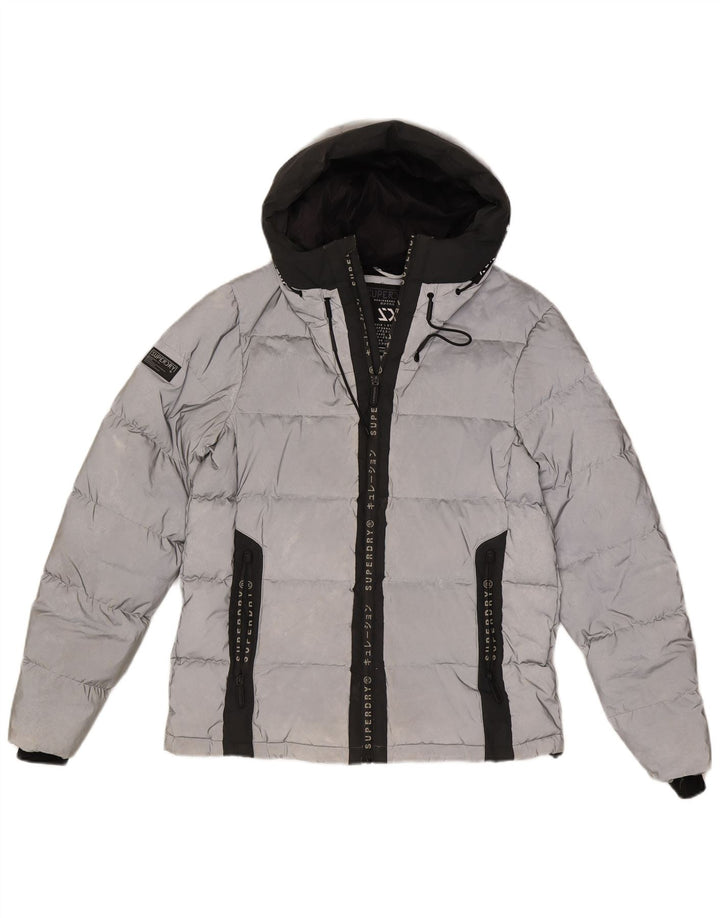 Superdry Herren Graphic Hooded Wattierte Jacke UK 38 Mittelsilber Farbblock