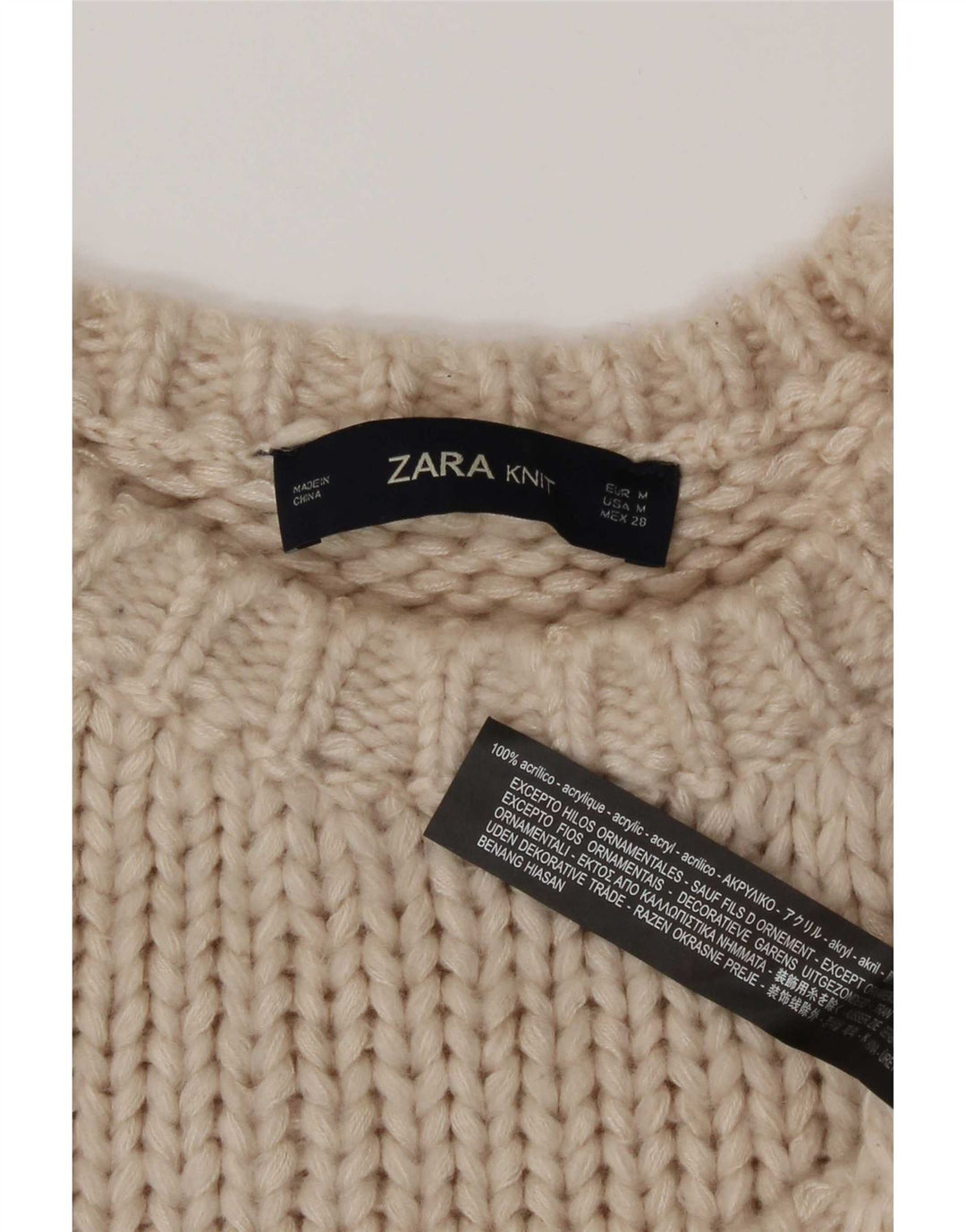 Zara Damen-Pullover, übergroß, Rundhalsausschnitt, Gr. 14, Mittelbeige mit Blumenmuster