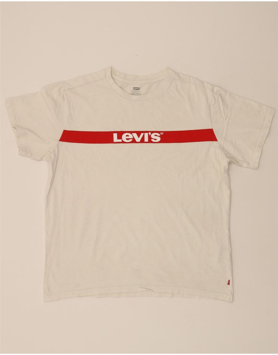 LEVI'S Mens Graphic T-Shirt Top Large White Colourblock Cotton Vintage Levi's and Second-Hand Levi's from Messina Hembry 