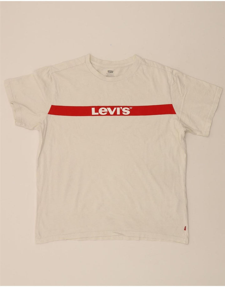 LEVI'S Mens Graphic T-Shirt Top Large White Colourblock Cotton Vintage Levi's and Second-Hand Levi's from Messina Hembry 