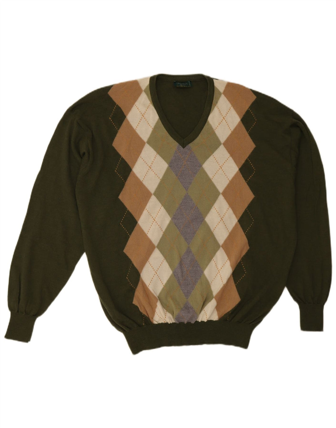 Novelli Herren-Pullover mit V-Ausschnitt IT 58 2XL Khaki Argyle/Diamant