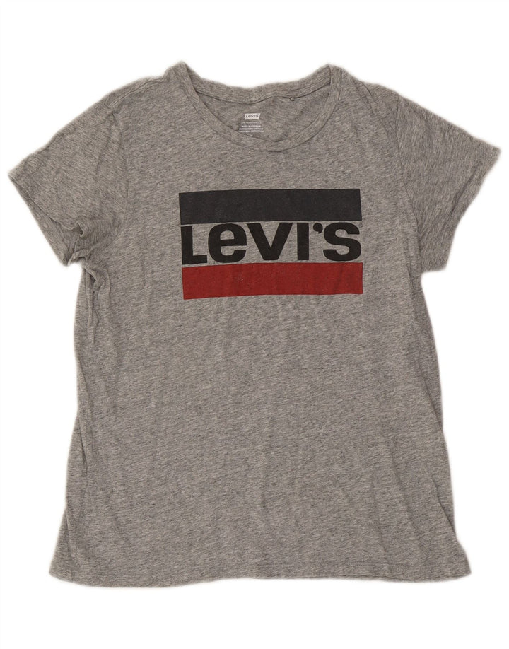 LEVI'S Damen Grafik-T-Shirt-Oberteil UK 14 Mittelgrau meliert